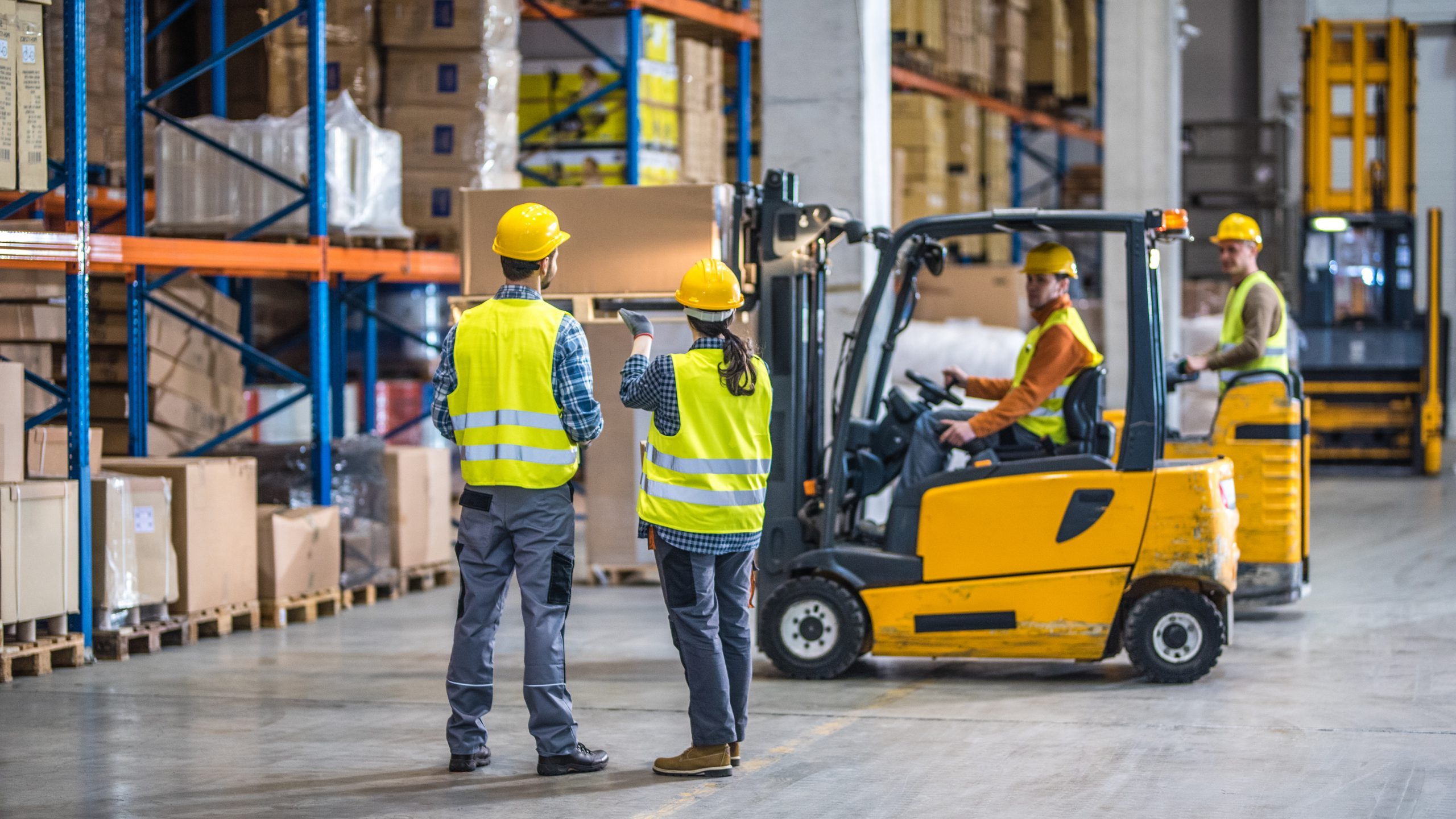 Manual workers working in warehouse